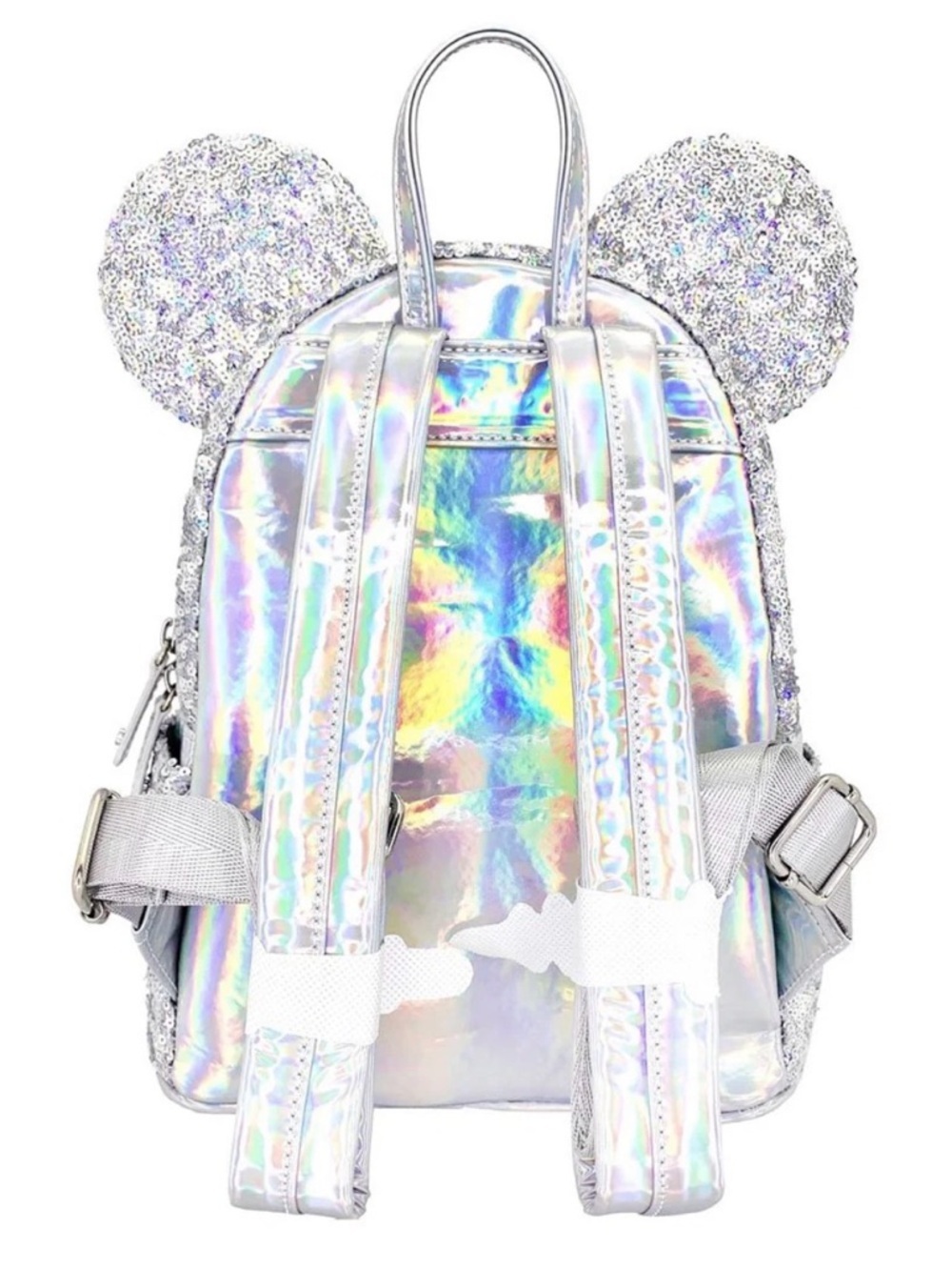 Disney Silver Sequin Mini Backpack with Holographic Bow and Ears - Picture 2 of 13